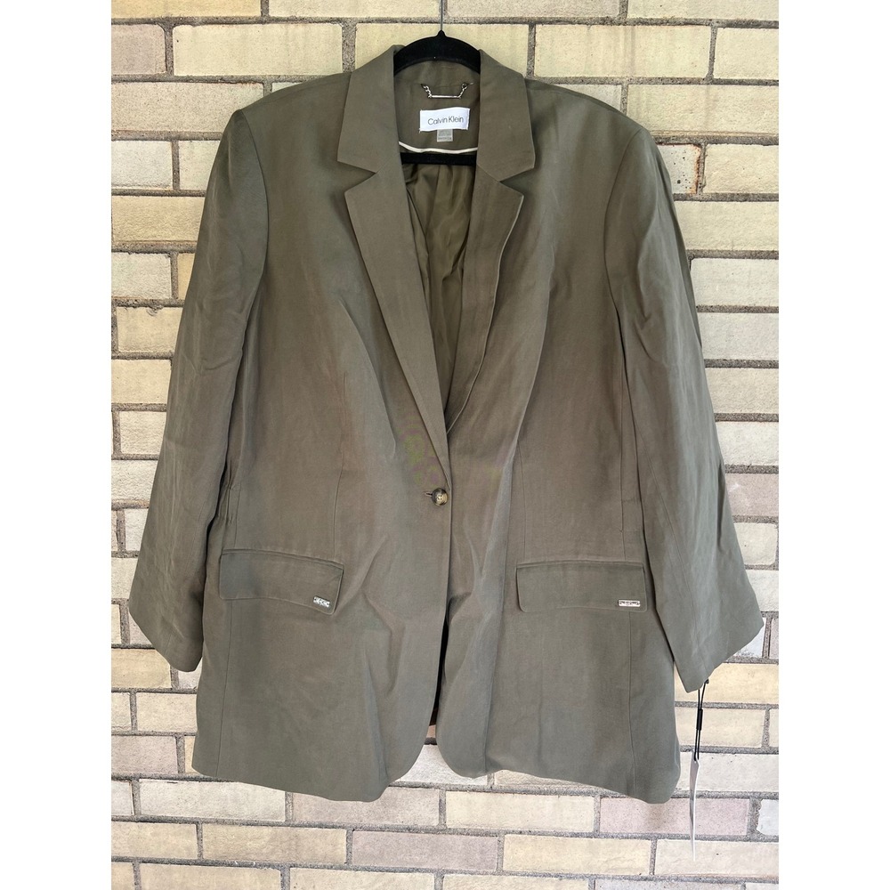 Calvin Klein Olive Green Single Button Blazer Jacket Size 20W NWT $159